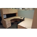 Blonde 4 Piece C / U Suite Desk with Overhead Storage